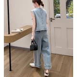 レーストリムノースリーブデニムベスト + フリンジワイドレッグデニムパンツ | Bifrost | 詳細画像1