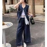 レーストリムノースリーブデニムベスト + フリンジワイドレッグデニムパンツ | Bifrost | 詳細画像2