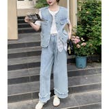 レーストリムノースリーブデニムベスト + フリンジワイドレッグデニムパンツ | Bifrost | 詳細画像3