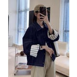 カラーネックルーズフィット 袖口コントラストストライプデニムジャケット | Bifrost | 詳細画像2
