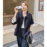 カラーネックルーズフィット 袖口コントラストストライプデニムジャケット | Bifrost | 詳細画像9