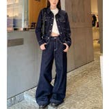 ダークブルー | ショートデニムジャケット + ハイウエストワイドレッグデニムパンツ | Bifrost