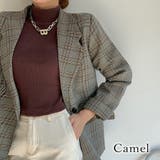 キャメル | グレンチェックテーラードジャケット【韓国ファッション】 | Doula Doula