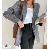 ブルー | グレンチェックテーラードジャケット【韓国ファッション】 | Doula Doula