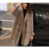 キャメル | BIGシルエット チェック柄テーラージャケット【韓国ファッション】 | Doula Doula