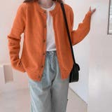 オレンジ | クルーネックニットカーディガン【韓国ファッション】 | Doula Doula
