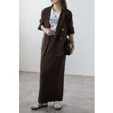 DARK-BROWN | ゴールド釦テーラードジャケット×バックスリットIラインスカート 11 004369 | BONJOUR SAGAN