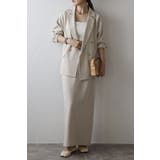 LIGHT-BEIGE | ゴールド釦テーラードジャケット×バックスリットIラインスカート 11 004369 | BONJOUR SAGAN