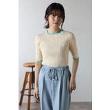IVORY | 配色デザイン五分袖リブニット 77-003345 | BONJOUR SAGAN