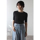 BLACK | 配色デザイン五分袖リブニット 77-003345 | BONJOUR SAGAN