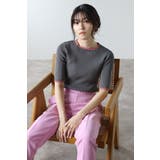 DARK-GRAY | 配色デザイン五分袖リブニット 77-003345 | BONJOUR SAGAN