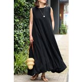 BLACK | 【接触冷感＋UVカット+撥水加工】裾バルーン撥水ノースリワンピ | BONJOUR SAGAN