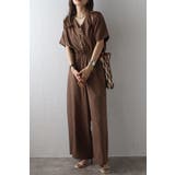 BROWN | ウエスト切替Vネックオールインワン 77-003799 | BONJOUR SAGAN