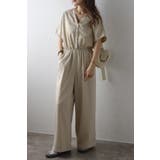 LIGHT-BEIGE | ウエスト切替Vネックオールインワン 77-003799 | BONJOUR SAGAN