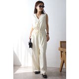 IVORY | ウエストドロストノースリーブVネックオールインワン 77-003840 | BONJOUR SAGAN