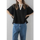 BLACK | 接触冷感 配色キーネックダンボールポンチョ 77-003948 | BONJOUR SAGAN