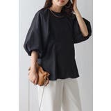 BLACK | バルーンスリーブノーカラーウエストタックシャツ 77-003956 | BONJOUR SAGAN