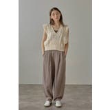 GRAY-BEIGE | twill curved slacks | BONJOUR SAGAN