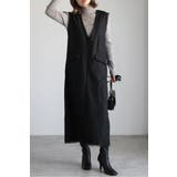 BLACK | ライトツイルレイヤード風Vネックジャンスカ 77-004499 | BONJOUR SAGAN