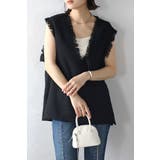 BLACK | ツイードフリンジディープVベスト 88-002936 | BONJOUR SAGAN