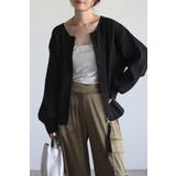 BLACK | ダブルジップダンボールリブニットカーディガン 88-003686 | BONJOUR SAGAN