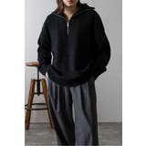 BLACK | ハイネックハーフジップニット 88-003887 | BONJOUR SAGAN