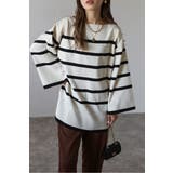 OFF-WHITE | スリットスリーブボートネックボーダーニット | BONJOUR SAGAN