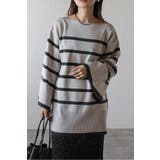 LIGHT-GRAY | スリットスリーブボートネックボーダーニット | BONJOUR SAGAN