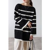 BLACK | スリットスリーブボートネックボーダーニット | BONJOUR SAGAN