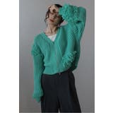 GREEN | ループフリンジVネックジップカーディガン 88-004087 | BONJOUR SAGAN
