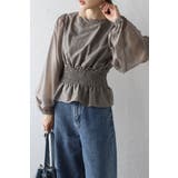 GRAY-BEIGE | シアースリーブシャーリングペプラムブラウス 88-004182 | BONJOUR SAGAN