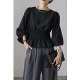 BLACK | シアースリーブシャーリングペプラムブラウス 88-004182 | BONJOUR SAGAN