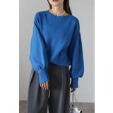 BLUE | 前後2WAYボリュームスリーブ裾タック静電気防止ニット 88-004265 | BONJOUR SAGAN