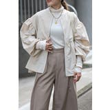 LIGHT-BEIGE | ぺプラムジップナイロンブラウス 88-004315 | BONJOUR SAGAN