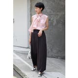 PINK×CHARCOAL-GRAY | 2WAYリボンオーガンジブラウス×サテンタックワイドパンツセットアップ 88 0… | BONJOUR SAGAN