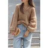 LIGHT-BROWN | カシミアタッチディープVネックニット 88-004412 | BONJOUR SAGAN