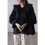 BLACK | ナイロンタフタラッフルカラーブラウス 77-003550 | BONJOUR SAGAN