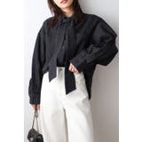 INDIGO-BLACK | クラッシュデニムボリュームスリーブ2WAYボウタイシャツ 77-004665 | BONJOUR SAGAN