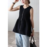 BLACK | フロントダブルジップペプラムニットベスト 77-004779 | BONJOUR SAGAN