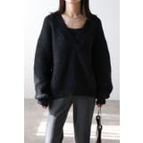 BLACK | 起毛畦ディープVネックニット 88-002551 | BONJOUR SAGAN