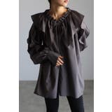 DARK-GRAY | ＼新色ホワイト登場！ ラッフルカラー袖フリルチュニックブラウス 88 | BONJOUR SAGAN