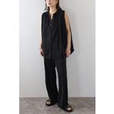 BLACK | マットサテンノースリブラウス×パンツセットアップ 77-003664 | BONJOUR SAGAN