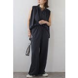CHARCOAL-GRAY | マットサテンノースリブラウス×パンツセットアップ 77-003664 | BONJOUR SAGAN