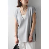 LIGHT-GRAY | サマーニットVネックボクシーベスト 77-003720 | BONJOUR SAGAN