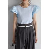 LIGHT-BLUE | ショルダーフリルサマーニットドッキングプルオーバー 77-003782 | BONJOUR SAGAN