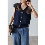 DARK-NAVY | ゴールド釦ボクシーニットベスト 77-003817 | BONJOUR SAGAN