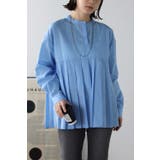 BLUE | プリーツ切替バンドカラーシャツ | BONJOUR SAGAN