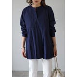 NAVY | プリーツ切替バンドカラーシャツ | BONJOUR SAGAN
