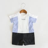 【キッズとリンクコーデ】異素材切り替え半袖カバーオール | ブランシェス | 詳細画像1 