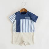 ネイビーブルー | 【おそろい】異素材切り替え半袖カーバーオール | ブランシェス